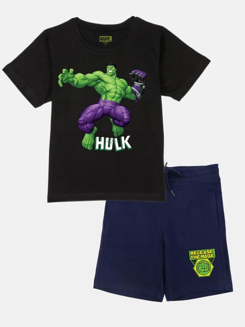 

YK Marvel Kids-Boys Black and Navy Blue Hulk Printed Pure Cotton Co-ords Set