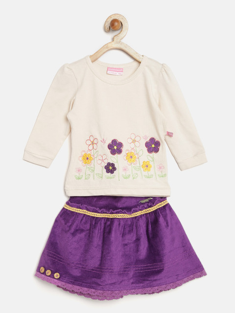 

Peppermint Girls Cream-Coloured & Purple Clothing Set