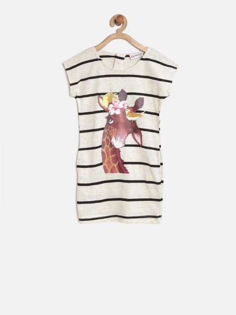 

Peppermint Girls Cream-Coloured Shimmer Striped Shift Dress