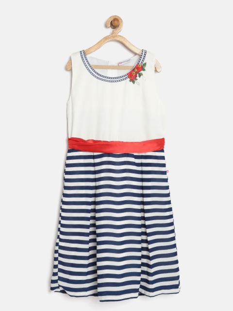 

Peppermint Girls Off-White Striped Fit & Flare Dress