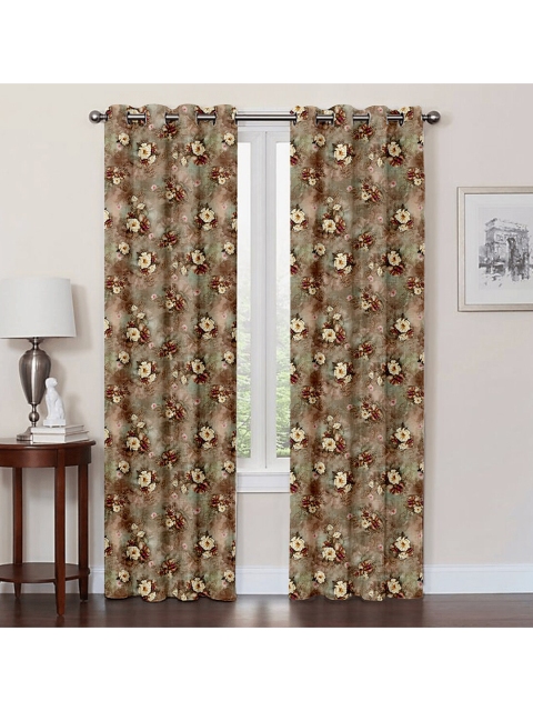 

AEROHAVEN Brown & Yellow Set of 2 Floral Room Darkening Door Curtain