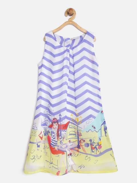

Peppermint Girls Off-White & Blue Printed A-Line Dress