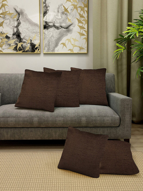 

KLOTTHE Brown Set of 5 Square Self Design Cotton Blend Cushion Covers