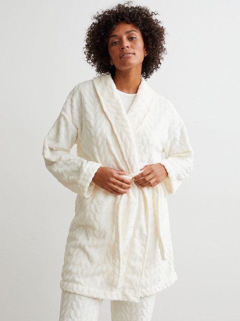 

H&M Women White Fleece Dressing Gown