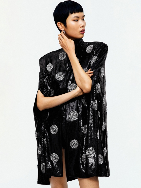 

H&M Women Black Printed Sequined Cape