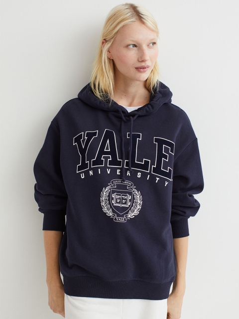 

H&M Women Navy Blue Motif-Front Hoodie