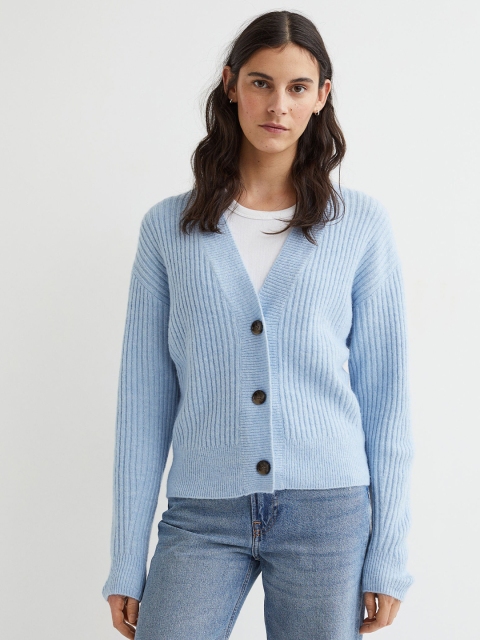 

H&M Women Blue Rib-Knit Cardigan