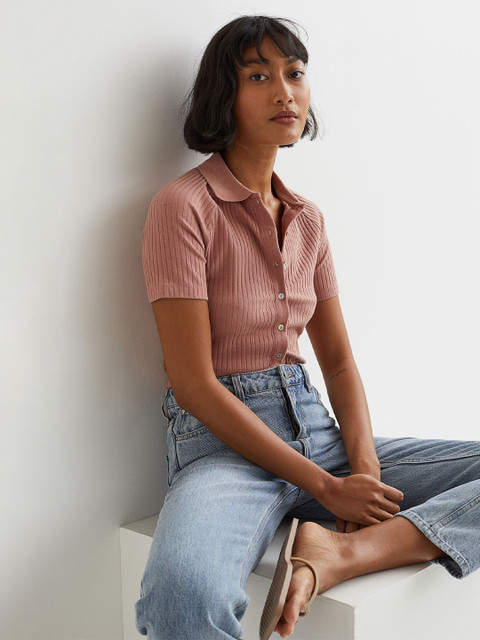 

H&M Women Pink Ribbed Top