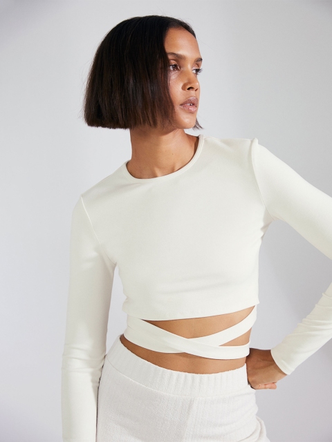 

H&M Women White Tie-Detail Cropped Top