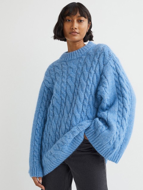 

H&M Blue Wool-Blend Cable-Knit Jumper