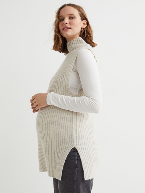 

H&M Women Beige Solid Maternity Sweater