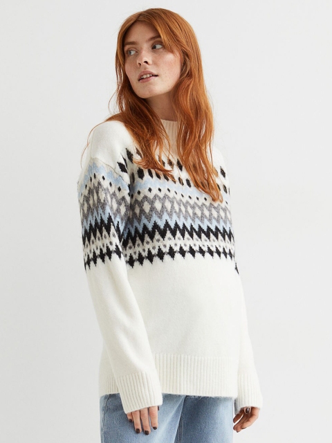 

H&M Women White & Multicoloured Printed MAMA Jumper