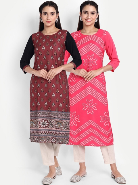 

KALINI Women Multicoloured Set of 2 Ethnic Motifs Printed Crepe Kurta, Multi