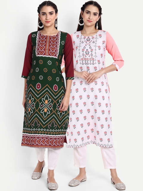 

KALINI Women Multicoloured Ethnic Motifs Printed Crepe Kurta Set Of 2, Multi