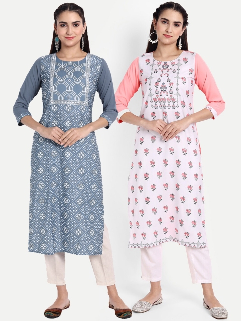 

KALINI Women Multi Color Set Of 2 Printed Crepe Straight Kurta