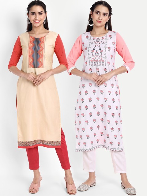 

KALINI Women Multicoloured Set of 2 Ethnic Motifs Printed Crepe Kurta, Multi