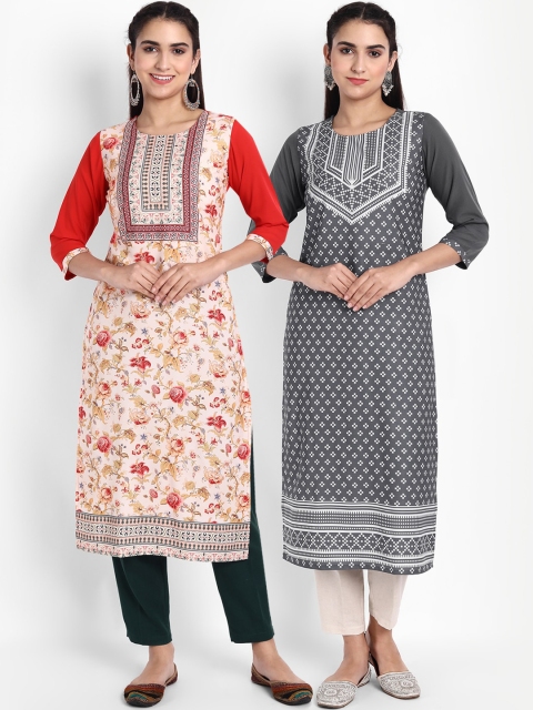 

KALINI Women Red & Black Set of 2 Ethnic Motifs Printed Crepe Kurta