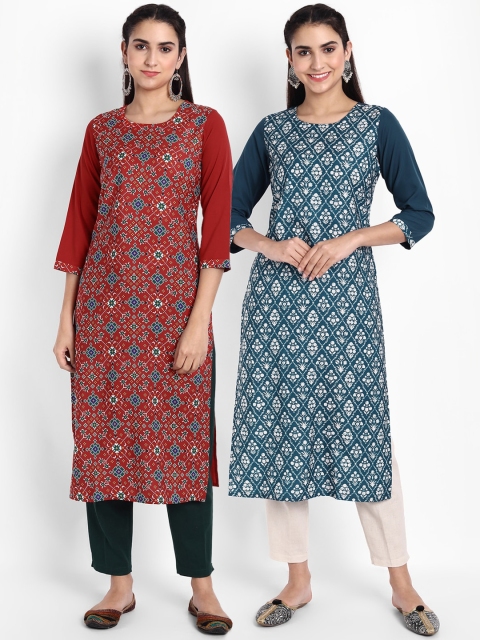 

KALINI Women Multicoloured Ethnic Motifs Printed Crepe Kurta, Multi