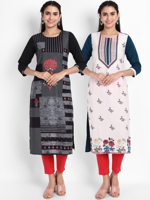 

KALINI Women Multicoloured Geometric Printed Thread Work Crepe Kurta, Multi