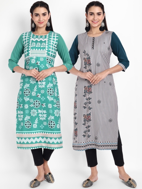 

KALINI Women Multicoloured Set of 2 Ethnic Motifs Printed Crepe Kurta, Multi