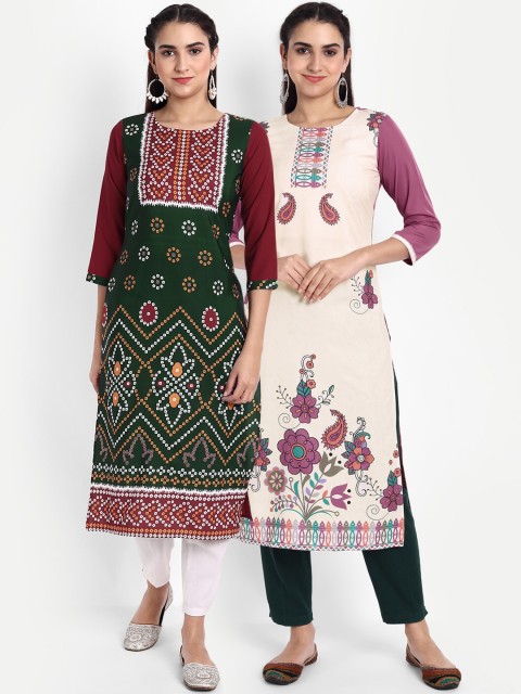 

KALINI Women Multicoloured Set Of 2 Floral Printed Crepe Kurta, Multi