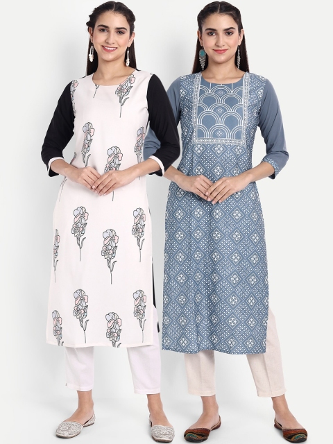 

KALINI Women Multicoloured Set of 2 Ethnic Motifs Printed Crepe Kurta, Multi