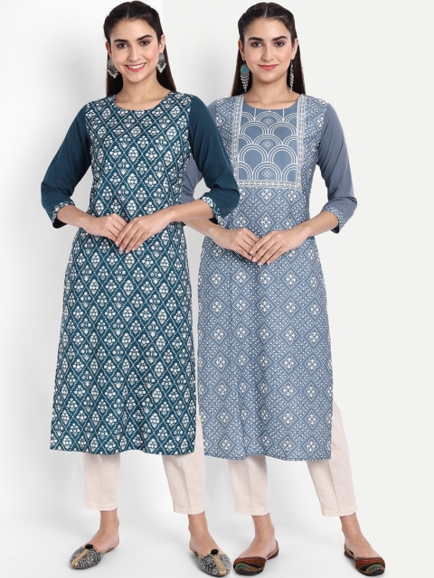 

KALINI Women Multicoloured Set of 2 Ethnic Motifs Printed Crepe Kurta, Multi
