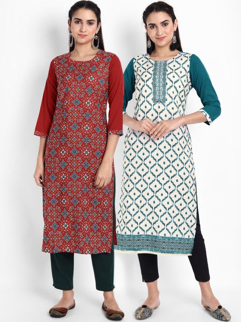 

KALINI Women Multicoloured Ethnic Motifs Printed Crepe Kurta Set Of 2, Multi