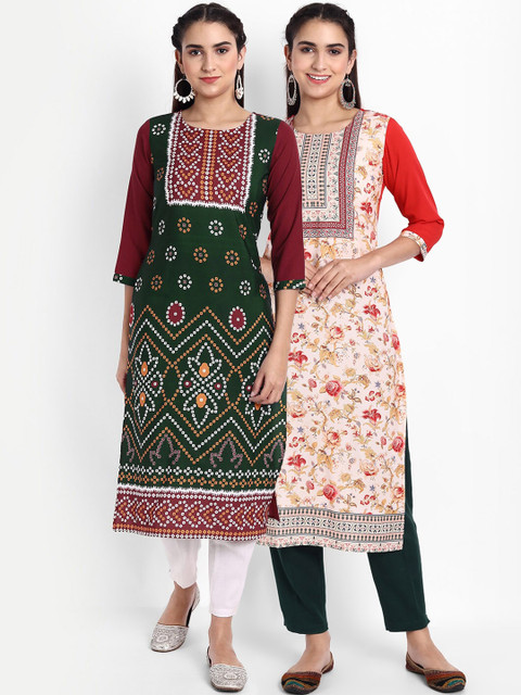 

KALINI Women Multi Color Set Of 2 Floral Printed Straight Kurta