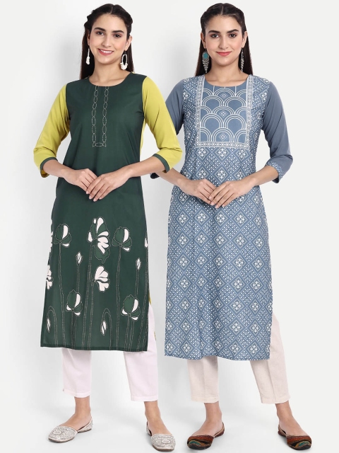 

KALINI Women Multicoloured Set of 2 Ethnic Motifs Printed Crepe Kurta, Multi