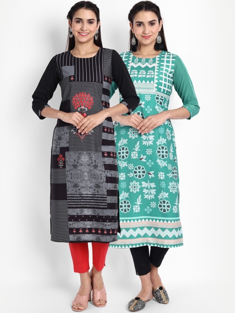 

KALINI Women Multicoloured Ethnic Motifs Printed Crepe Kurta Set Of 2, Multi