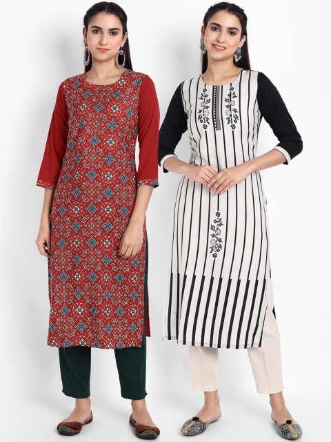 

KALINI Women Red & Black Set of 2 Ethnic Motifs Printed Crepe Kurta