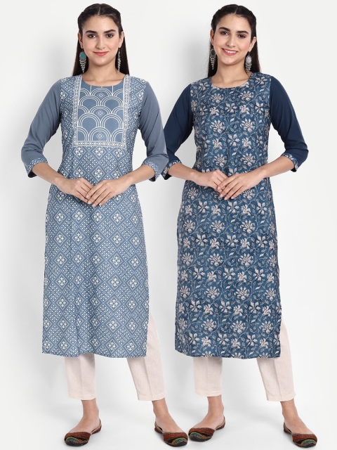 

KALINI Women Blue Ethnic Motifs Printed Crepe Kurta