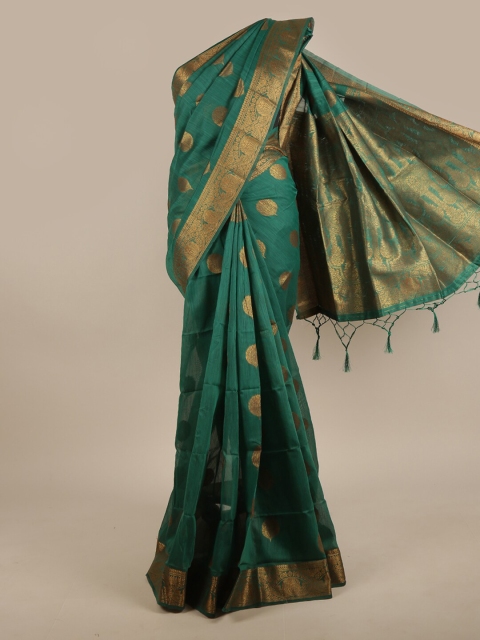 

Pothys Green & Gold-Toned Floral Jute Silk Saree