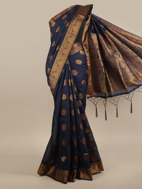 

Pothys Blue & Gold-Toned Woven Design Zari Jute Silk Saree