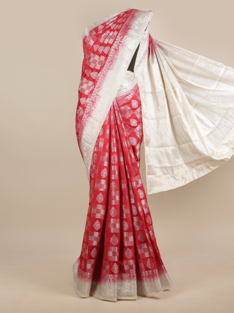 

Pothys Red & Silver-Toned Ethnic Motifs Zari Jute Silk Saree