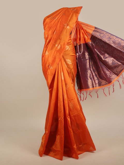 

Pothys Orange & Gold-Toned Woven Design Zari Jute Silk Saree