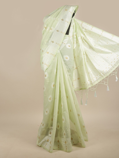 

Pothys Green & Gold-Toned Woven Design Zari Jute Silk Saree