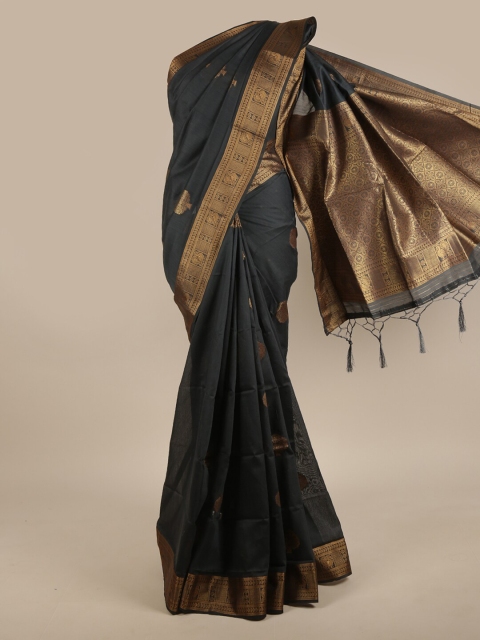 

Pothys Charcoal & Gold-Toned Ethnic Motifs Zari Jute Silk Saree