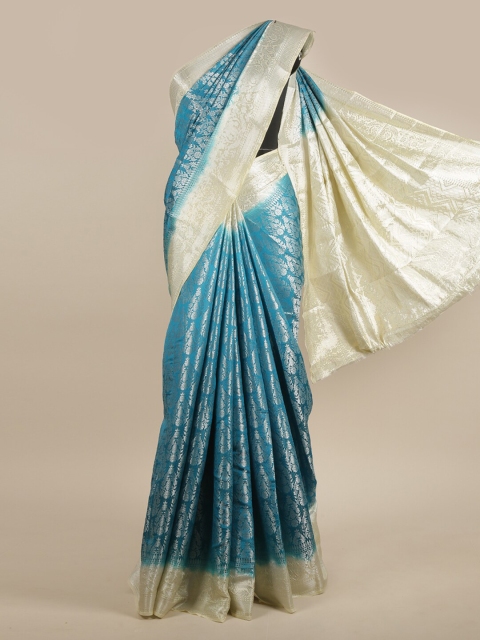 

Pothys Blue & Cream-Coloured Floral Zari Jute Silk Saree
