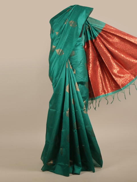 

Pothys Green & Red Ethnic Motifs Zari Jute Silk Saree