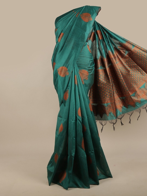 

Pothys Green & Copper-Toned Paisley Jute Silk Saree