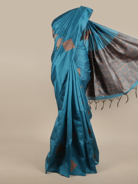 

Pothys Blue & Gold-Toned Ethnic Motifs Zari Jute Silk Saree