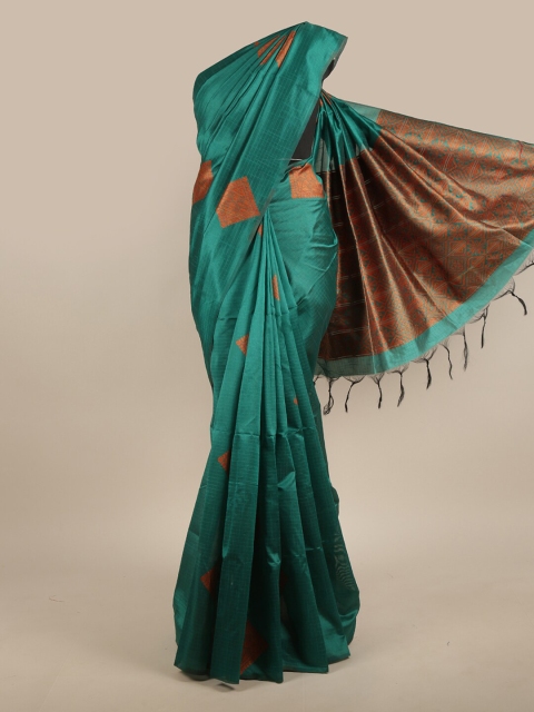 

Pothys Green & Bronze-Toned Ethnic Motifs Zari Jute Silk Saree