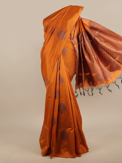 

Pothys Copper-Toned & Grey Ethnic Motifs Zari Jute Silk Saree