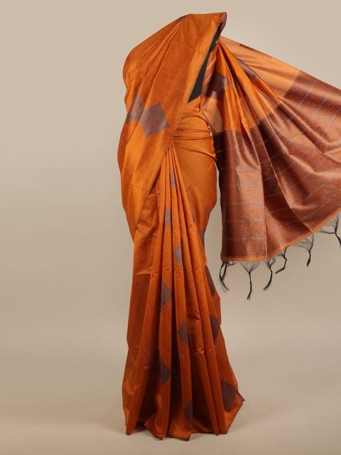 

Pothys Orange & Grey Ethnic Motifs Jute Silk Saree