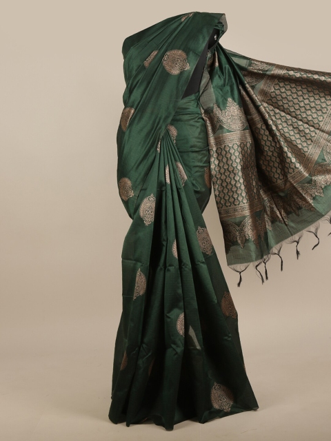 

Pothys Green & Gold-Toned Ethnic Motifs Zari Jute Silk Saree