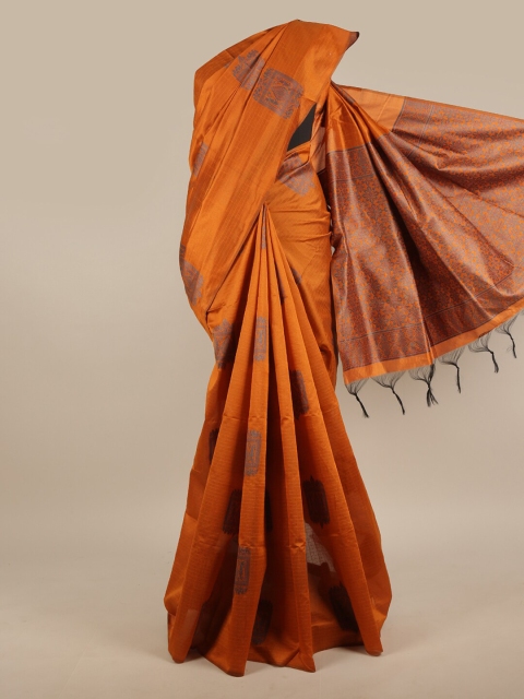 

Pothys Orange & Sea Green Ethnic Motifs Jute Silk Saree