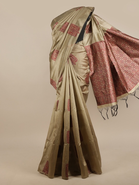 

Pothys Tan & Brown Ethnic Motifs Zari Jute Silk Saree