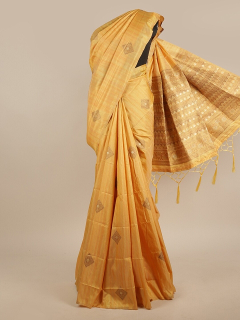 

Pothys Yellow Ethnic Motifs Zari Jute Silk Saree